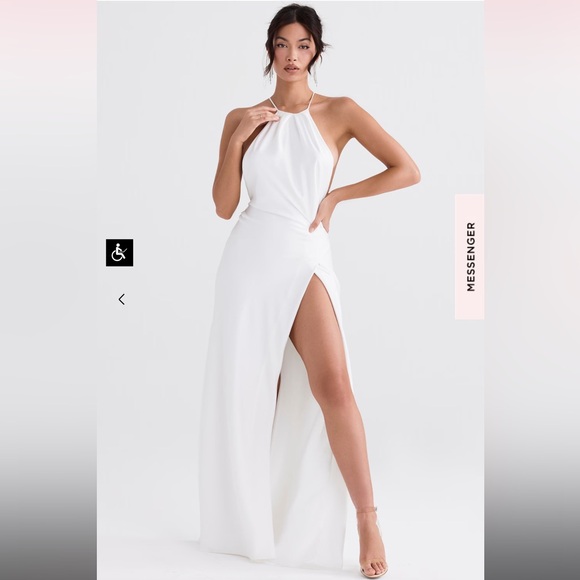 House of CB Zanab Thigh High Slit Open Back Satin Maxi Dress Ivory Cream 🤍 - Picture 5 of 16